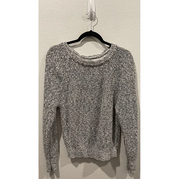 FREE PEOPLE Long Sleeve Crew Neck Knit White Black Sweater - Picture 1 of 3